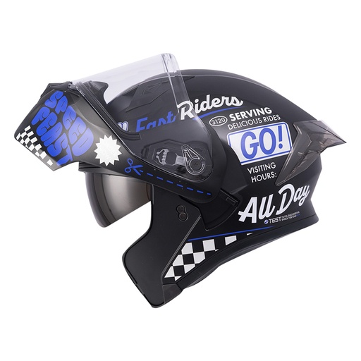 CASCO ABATIBLE ICH 3120 DOBLE VISOR FIFTIES NEGRO AZUL MATE VISOR TRANSPARENTE 