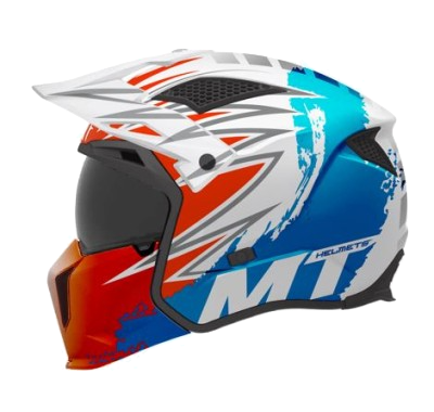 CASCO INTEGRAL MT TR902B DOBLE VISOR STREETFIGHTER TACKLE A7 BLANCO AZUL BRILLO