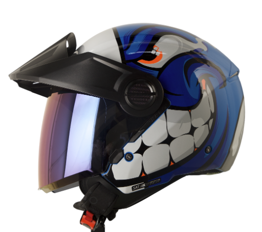 CASCO ABIERTO SHAFT SH212 CARAMBOLA AZUL BLANCO BRILLO