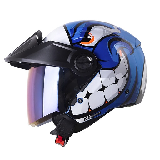 CASCO ABIERTO SHAFT SH212 CARAMBOLA AZUL BLANCO BRILLO