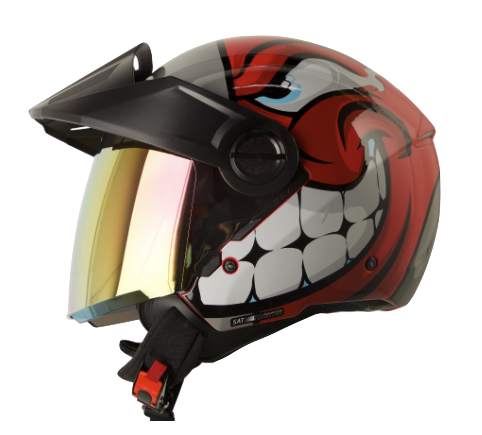 CASCO ABIERTO SHAFT SH212 CARAMBOLA ROJO GRIS BRILLO