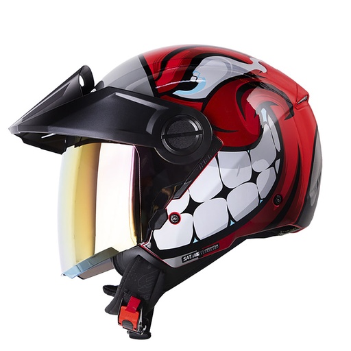 CASCO ABIERTO SHAFT SH212 CARAMBOLA ROJO GRIS BRILLO