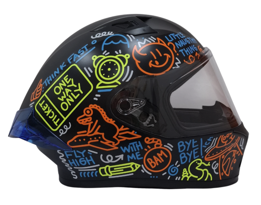 CASCO INTEGRAL ICH 503 DOOOODLE NEGRO AZUL MATE VISOR TRANSPARENTE