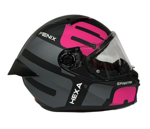 CASCO INTEGRAL SPARTAN FENIX HEXA NEGRO GRIS ROSADO MATE
