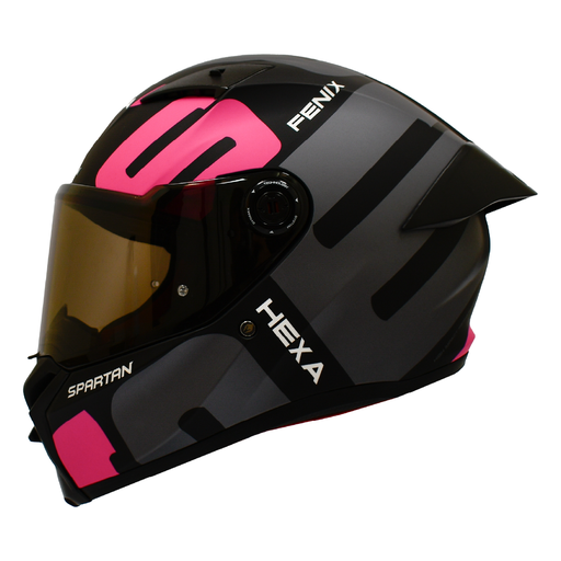 CASCO INTEGRAL SPARTAN FENIX HEXA NEGRO GRIS ROSADO MATE