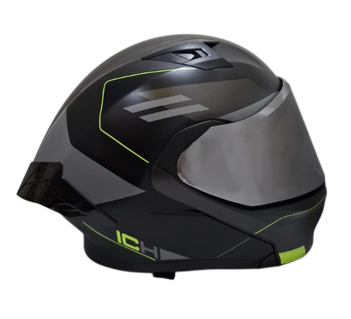 CASCO ABATIBLE ICH 3120 DOBLE VISOR ZAYKO NEGRO AMARILLO VISOR SILVER