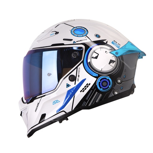 CASCO INTEGRAL SHAFT PRO 615 DOBLE VISOR MECKHA BLANCO AZUL BRILLO