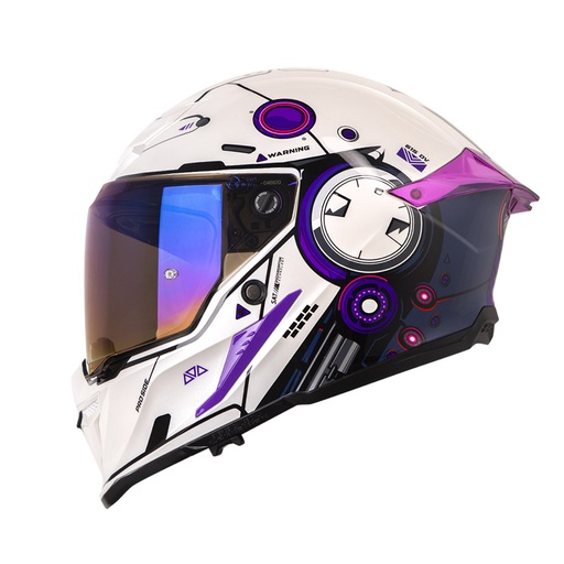 CASCO INTEGRAL SHAFT PRO 615 DOBLE VISOR MECKHA BLANCO PERLA MORADO BRILLO