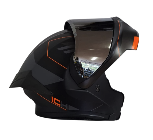 CASCO ABATIBLE ICH 3120 DOBLE VISOR ZAYKO NEGRO NARANJA MATE VISOR SILVER