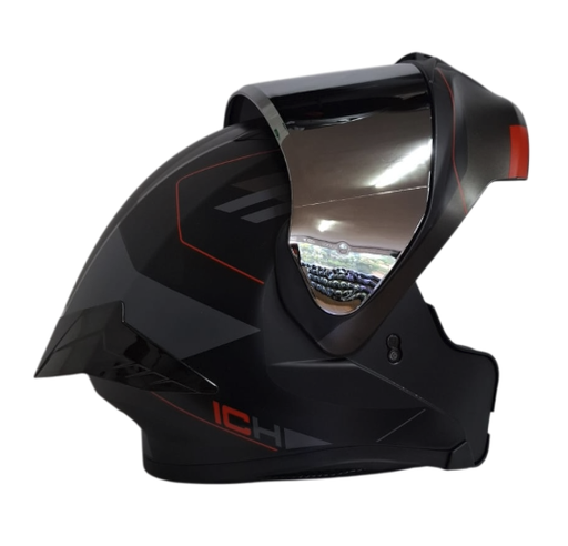 CASCO ABATIBLE ICH 3120 DOBLE VISOR ZAYKO NEGRO ROJO MATE VISOR SILVER 