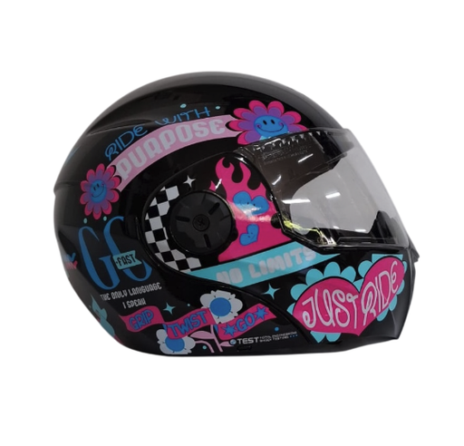 [180755] CASCO ABATIBLE ICH 3110S NIÑA DOBLE VISOR SHAMELESS NEGRO AZUL BRILLO