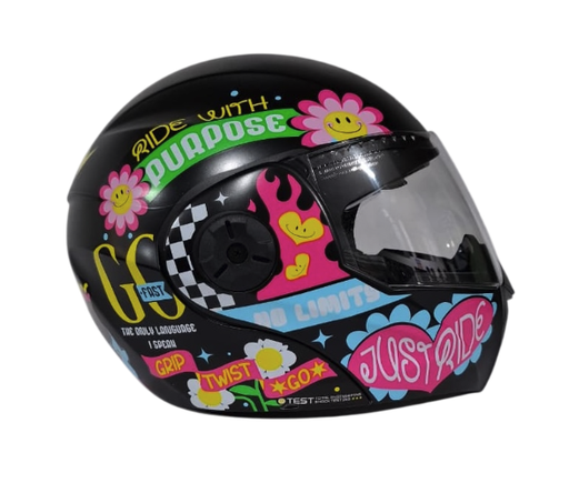 [180754] CASCO ABATIBLE ICH 3110S NIÑA DOBLE VISOR SHAMELESS NEGRO AMARILLO MATE