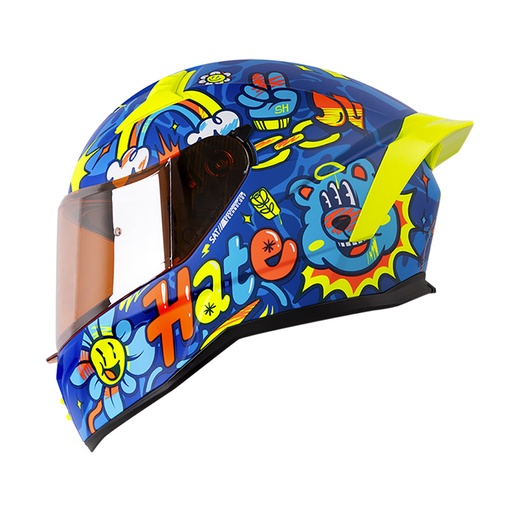CASCO INTEGRAL SHAFT 504 DOBLE VISOR LOVE AND HATE AZUL AZUL MATE