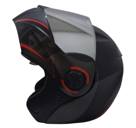 CASCO ABATIBLE ICH 3110 DOBLE VISOR SOUL NEGRO ROJO MATE VISOR SILVER