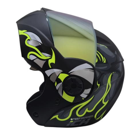 CASCO ABATIBLE ICH 3110 DOBLE VISOR VIBOR NEGRO AMARILLO MATE VISOR DORADO