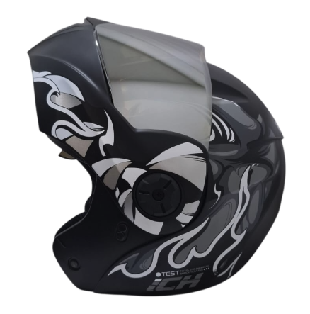 CASCO ABATIBLE ICH 3110 DOBLE VISOR VIBOR NEGRO BLANCO MATE VISOR SILVER 
