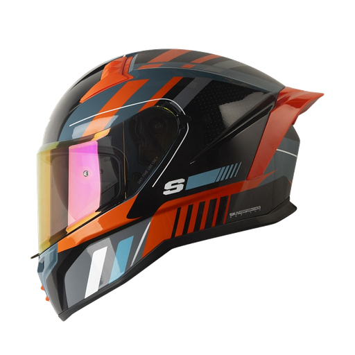 CASCO INTEGRAL SHAFT 504 DOBLE VISOR SCAR AZUL OSCURO NARANJA BRILLO