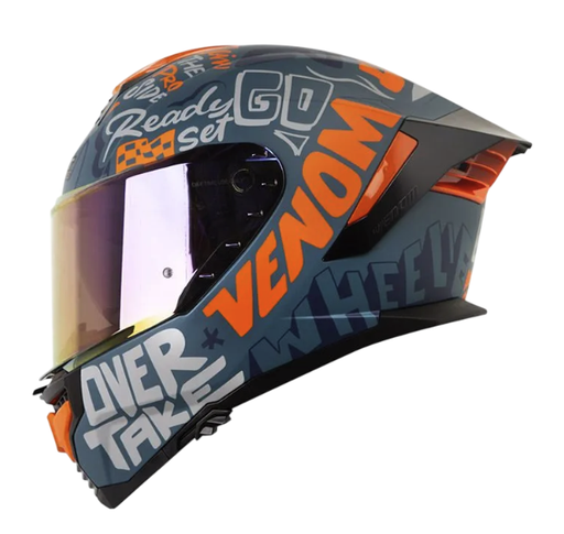 CASCO INTEGRAL SHAFT PRO 609 DOBLE VISOR VENOM BLOCK LETTERS AZUL OSCURO NARANJA MATE 
