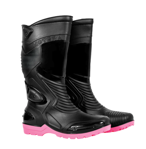 BOTA MOTERA IMPERMEABLE DE CAUCHO FUCSIA NEGRO