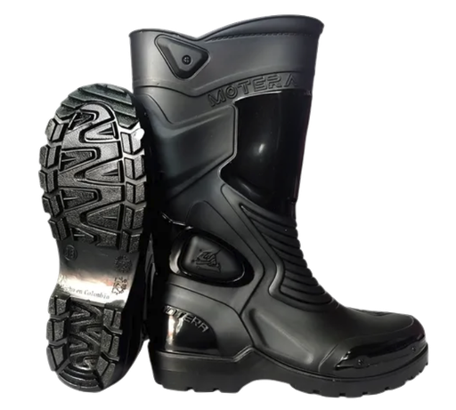 BOTA MOTERA IMPERMEABLE DE CAUCHO NEGRO NEGRO
