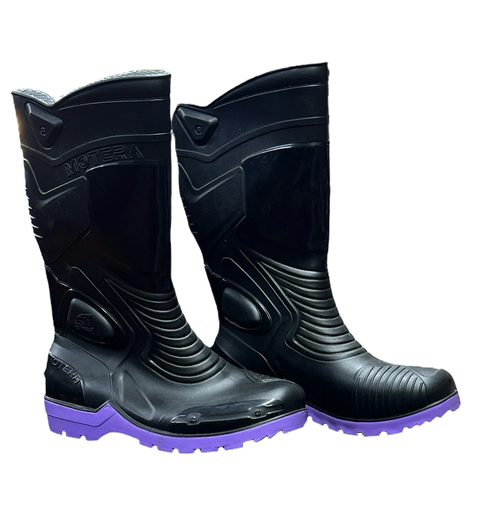 BOTA MOTERA IMPERMEABLE DE CAUCHO MORADO NEGRO