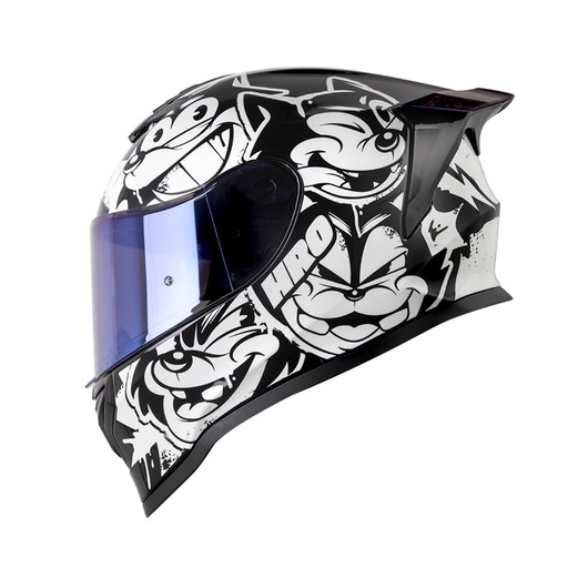 CASCO INTEGRAL HRO 506SP BLACK CAT NEGRO BLANCO BRILLO