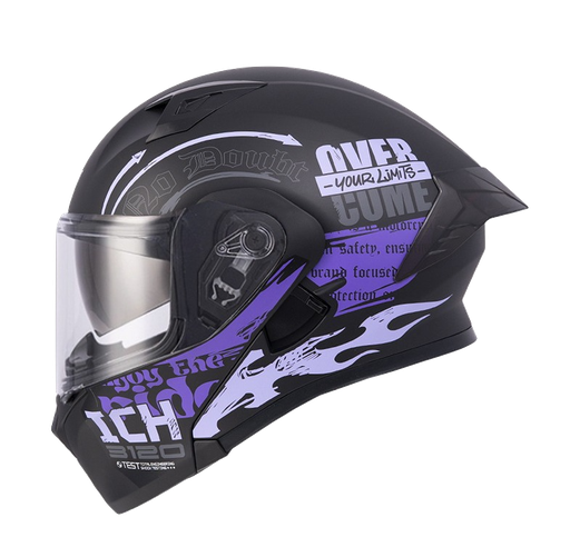CASCO ABATIBLE ICH 3120 DOBLE VISOR RANDOME V2 NEGRO MORADO CLARO MATE VISOR TRANSPARENTE