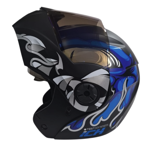 CASCO ABATIBLE ICH 3110 DOBLE VISOR VIBOR NEGRO SILVER MATE VISOR AZUL