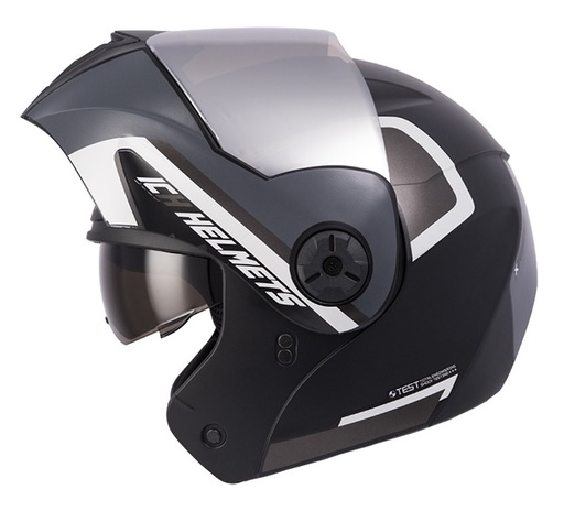 CASCO ABATIBLE ICH 3110 DOBLE VISOR XPACER NEGRO GRIS OSCURO MATE VISOR SILVER