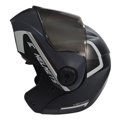 CASCO ABATIBLE ICH 3110 DOBLE XPACER NEGRO GRIS OSCURO MATE VISOR SILVER