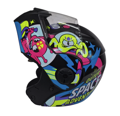 CASCO ABATIBLE ICH 3110S NIÑA DOBLE VISOR ASTROS NEGRO FUCSIA MATE