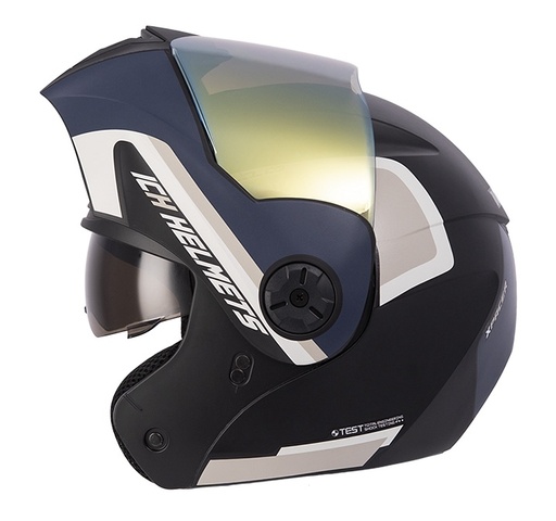CASCO ABATIBLE ICH 3110 DOBLE VISOR XPACER NEGRO ARENA MATE VISOR DORADO