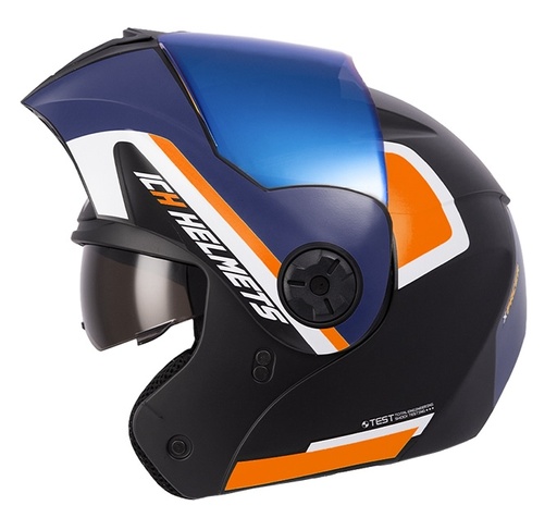 CASCO ABATIBLE ICH 3110 DOBLE VISOR XPACER NEGRO NARANJA MATE VISOR AZUL