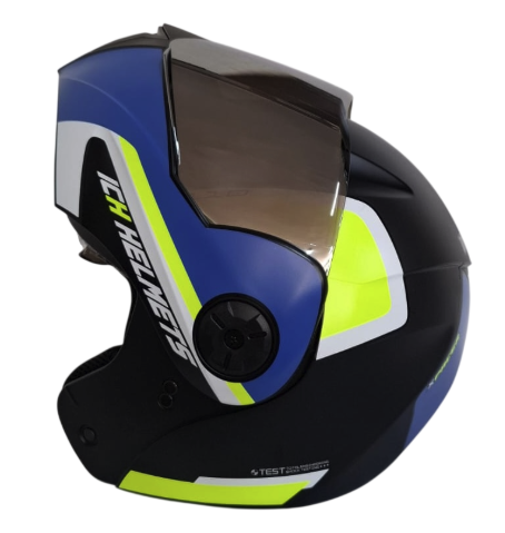 CASCO ABATIBLE ICH 3110 DOBLE VISOR XPACER NEGRO AMARILLO MATE VISOR SILVER