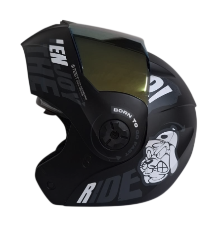 CASCO ABATIBLE ICH 3110 DOBLE VISOR CHILL NEGRO GRIS OSCURO MATE VISOR DORADO