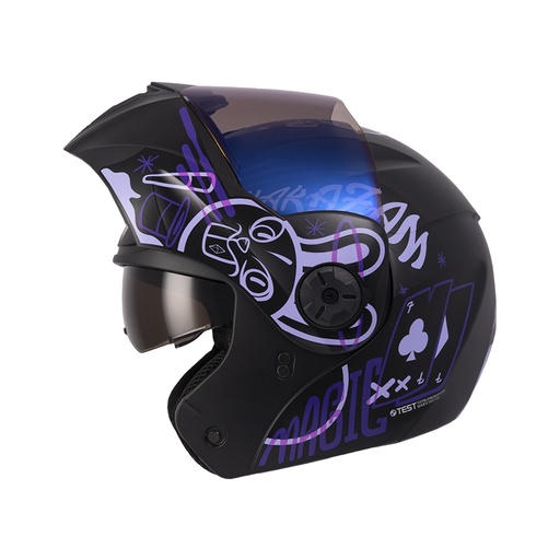CASCO ABATIBLE ICH 3110 DOBLE VISOR MAGIC NEGRO MORADO CLARO MATE VISOR AZUL