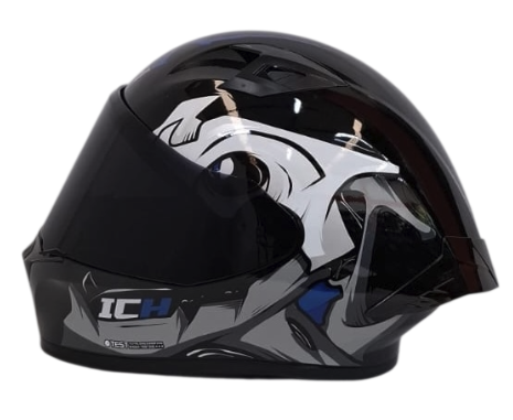 CASCO INTEGRAL ICH 503 FOSSEVIL NEGRO BLANCO AZUL BRILLO VISOR NEGRO