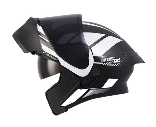 CASCO ABATIBLE ICH 3120 DOBLE VISOR ORDANOX NEGRO BLANCO BLANCO MATE VISOR NEGRO
