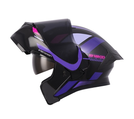 CASCO ABATIBLE ICH 3120 DOBLE VISOR ORDANOX NEGRO MORADO FUCSIA BRILLO VISOR NEGRO