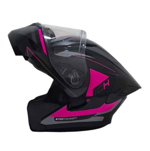 CASCO ABATIBLE ICH 3130 DOBLE VISOR SWET NEGRO FUCSIA BRILLO VISOR TRANSPARENTE