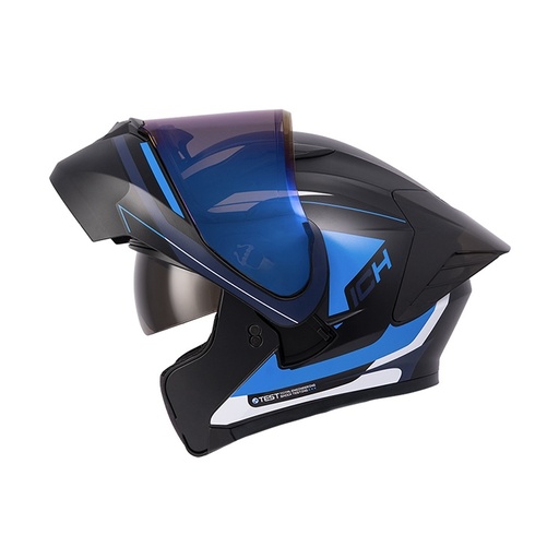 CASCO ABATIBLE ICH 3130 DOBLE VISOR SWET NEGRO AZUL MATE VISOR AZUL