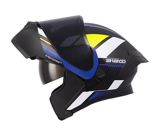 CASCO ABATIBLE ICH 3120 DOBLE VISOR ORDANOX NEGRO AZUL BLANCO VISOR NEGRO