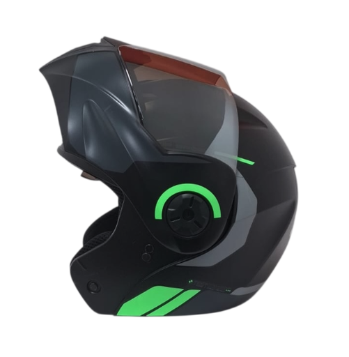 CASCO ABATIBLE ICH 3110 DOBLE VISOR KHAM NEGRO GRIS OSCURO VERDE MATE VISOR SILVER