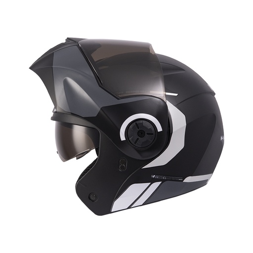 CASCO ABATIBLE ICH 3110 DOBLE VISOR KHAM NEGRO GRIS OSCURO SILVER MATE VISOR NEGRO