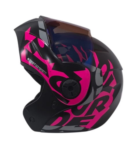 CASCO ABATIBLE ICH 3110 DOBLE VISOR FREAK NEGRO FUCSIA GRIS MATE VISOR AZUL