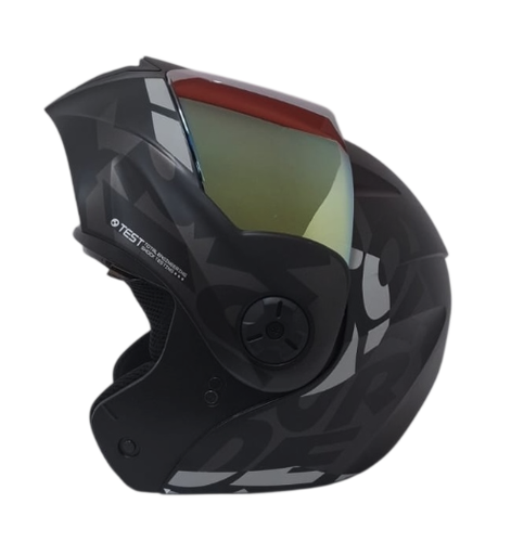 CASCO ABATIBLE ICH 3110 DOBLE VISOR FREAK NEGRO GRIS OSCURO GRIS MATE VISOR DORADO