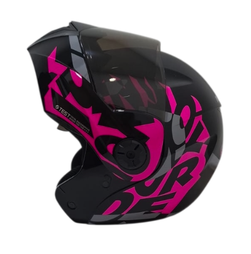 CASCO ABATIBLE ICH 3110 DOBLE VISOR FREAK NEGRO FUCSIA GRIS BRILLO VISOR NEGRO