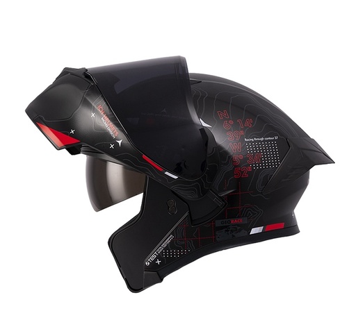CASCO ABATIBLE ICH 3120 DOBLE VISOR TOPORIDER NEGRO ROJO GRIS MATE VISOR NEGRO