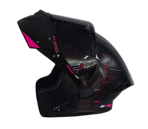 CASCO ABATIBLE ICH 3120 DOBLE VISOR TOPORIDER NEGRO FUCSIA GRIS MATE VISOR NEGRO