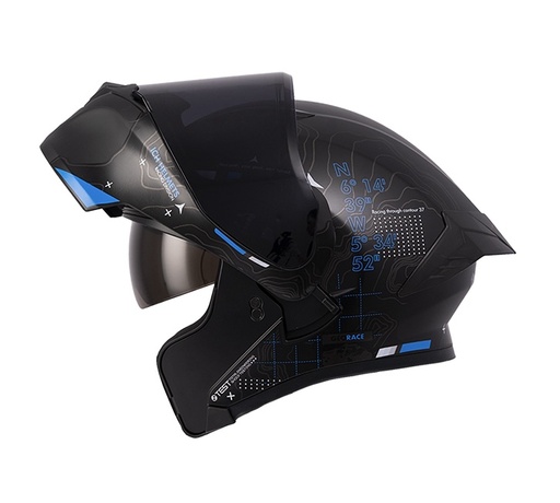CASCO ABATIBLE ICH 3120 DOBLE VISOR TOPORIDER NEGRO AZUL GRIS MATE VISOR NEGRO